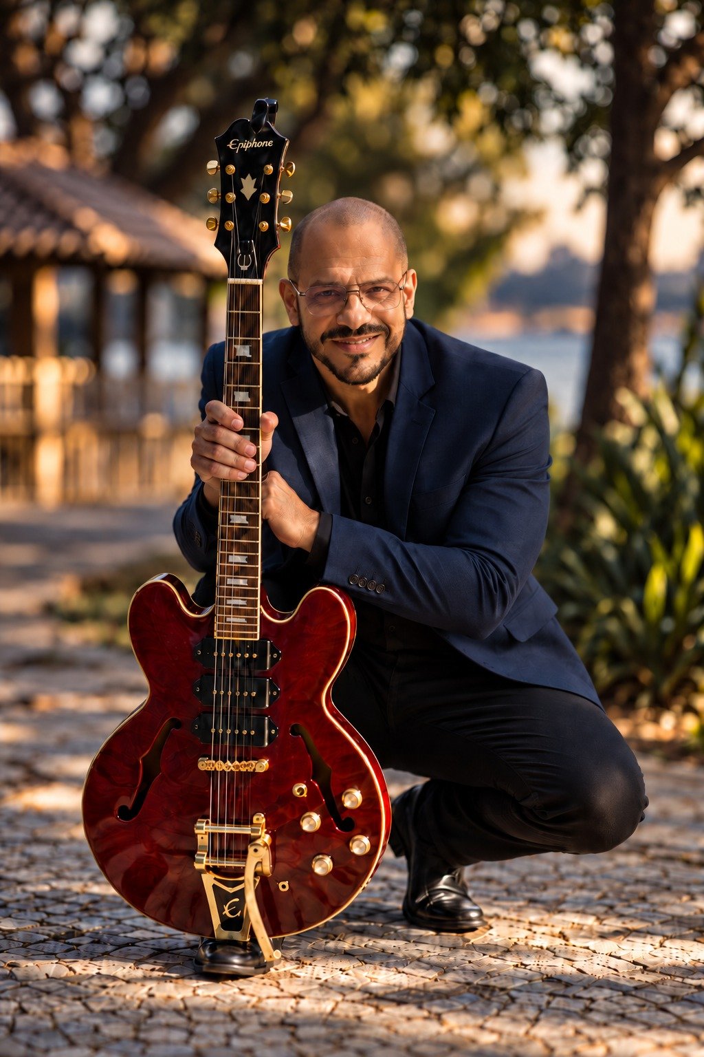 Thiago Azevedo com guitarra vermelha